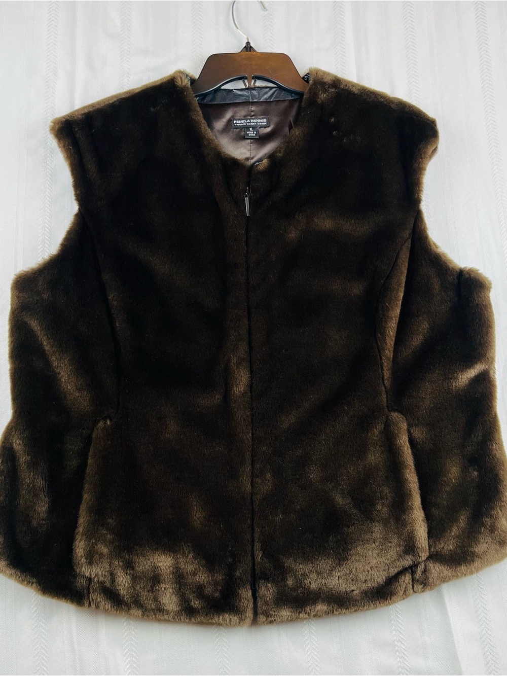 Pamela Dennis Dark Brown Faux Fur Zip-Front Vest